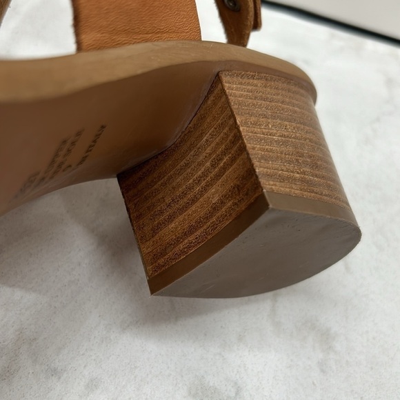 Barbara Barbieri Brown Tan Leather Sling Back Stacked Wood Block Heels Open Toe - Picture 13 of 16